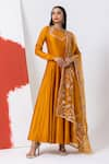 Buy_MEHAK SHARMA_Yellow Organza Embroidery Chid Floral Cutdana Kalidar Anarkali With Dupatta _at_Aza_Fashions