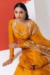 Buy_MEHAK SHARMA_Yellow Organza Embroidery Chid Floral Cutdana Kalidar Anarkali With Dupatta _Online_at_Aza_Fashions