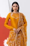 Shop_MEHAK SHARMA_Yellow Organza Embroidery Chid Floral Cutdana Kalidar Anarkali With Dupatta _Online_at_Aza_Fashions