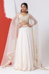 Buy_MEHAK SHARMA_Ivory Crepe Embroidery Floral Geometric Resham Lehenga Set _at_Aza_Fashions