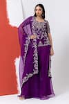 Buy_MEHAK SHARMA_Purple Organza Embroidery Cutdana Leaf Floral Resham Short Kurta And Sharara Set _at_Aza_Fashions