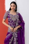 MEHAK SHARMA_Purple Organza Embroidery Cutdana Leaf Floral Resham Short Kurta And Sharara Set _Online_at_Aza_Fashions