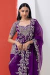 Shop_MEHAK SHARMA_Purple Organza Embroidery Cutdana Leaf Floral Resham Short Kurta And Sharara Set _Online_at_Aza_Fashions