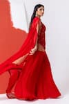 MEHAK SHARMA_Red Organza Embroidery Dori Leaf Floral Zari Short Kurta And Sharara Set _Online_at_Aza_Fashions