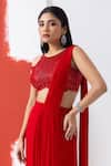 Buy_MEHAK SHARMA_Red Georgette Embroidery Cutdana Halter Neck Pre-drape Dare With Blouse _Online_at_Aza_Fashions