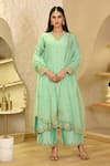 Buy_Hasrat By Salma_Blue Kurta And Pant Chanderi Embroidery Floral V-neck Zardosi A-line & Set _at_Aza_Fashions