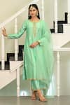 Buy_Hasrat By Salma_Blue Kurta And Pant Chanderi Embroidery Floral Round Zardosi Straight & Set _at_Aza_Fashions