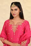 Buy_Hasrat By Salma_Pink Kurta And Pant Chanderi Embroidery Floral Notched Zardosi Gathered & Set 