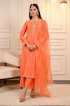 Buy_Hasrat By Salma_Orange Kurta And Pant Chanderi Embroidery Floral Round Resham A-line & Set _at_Aza_Fashions