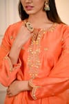 Shop_Hasrat By Salma_Orange Kurta And Pant Chanderi Embroidery Floral Round Resham A-line & Set _Online_at_Aza_Fashions