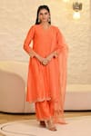 Buy_Hasrat By Salma_Orange Kurta And Pant Chanderi Embroidery Floral V-neck Zardosi A-line & Set _at_Aza_Fashions