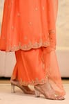 Shop_Hasrat By Salma_Orange Kurta And Pant Chanderi Embroidery Floral V-neck Zardosi A-line & Set _Online_at_Aza_Fashions