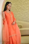 Hasrat By Salma_Orange Kurta And Sharara Chanderi Embroidery Floral Round Zardosi Short & Set _Online_at_Aza_Fashions