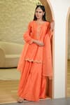 Buy_Hasrat By Salma_Orange Kurta And Sharara Chanderi Embroidery Floral Round Zardosi Short & Set _Online_at_Aza_Fashions