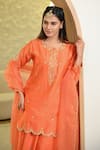 Shop_Hasrat By Salma_Orange Kurta And Sharara Chanderi Embroidery Floral Round Zardosi Short & Set _Online_at_Aza_Fashions