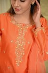 Hasrat By Salma_Orange Kurta And Sharara Chanderi Embroidery Floral Round Zardosi Short & Set _at_Aza_Fashions