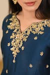 Shop_Hasrat By Salma_Blue Kurta And Pant Chanderi Embroidery Floral Notched Resham Gathered & Set _Online_at_Aza_Fashions