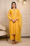 Buy_Hasrat By Salma_Yellow Kurta And Pant Chanderi Embroidery Floral Round Zardosi & Set _at_Aza_Fashions