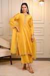 Shop_Hasrat By Salma_Yellow Kurta And Pant Chanderi Embroidery Floral Round Zardosi & Set _at_Aza_Fashions