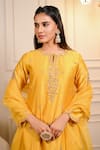 Hasrat By Salma_Yellow Kurta And Pant Chanderi Embroidery Floral Round Zardosi & Set _Online_at_Aza_Fashions