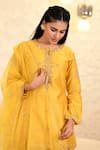 Shop_Hasrat By Salma_Yellow Kurta And Sharara Chanderi Embroidery Floral Round Zardosi Short & Set _Online_at_Aza_Fashions