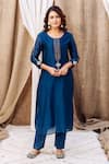 Missprint_Blue Kurta Chanderi Silk Embroidered Zardozi Round Meeras Neckline Pant Set _Online_at_Aza_Fashions