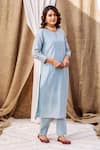 Missprint_Blue Kurta Chanderi Silk Embroidered Gota Trim Round Azure Pant Set _Online_at_Aza_Fashions