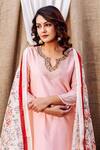 Missprint_Pink Kurta And Dupatta Chanderi Silk Embroidered Rose Radiance Neckline Set _at_Aza_Fashions