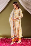 Shop_Missprint_Yellow Kurta And Dupatta Chanderi Printed Floral Round Sunlit Set _at_Aza_Fashions