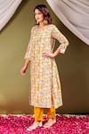 Buy_Missprint_Yellow Kurta And Dupatta Chanderi Printed Floral Round Sunlit Set _Online_at_Aza_Fashions