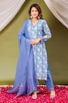 Buy_Missprint_Blue Kurta Chanderi Printed Floral V Neck Sky Blossom Set _at_Aza_Fashions