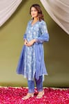 Shop_Missprint_Blue Kurta Chanderi Printed Floral V Neck Sky Blossom Set _Online_at_Aza_Fashions