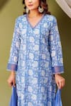 Missprint_Blue Kurta Chanderi Printed Floral V Neck Sky Blossom Set _at_Aza_Fashions