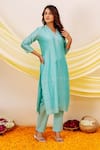 Buy_Missprint_Blue Kurta Chanderi Silk Embroidered Thread V Neck Aqua Breeze Neckline Set _Online_at_Aza_Fashions