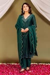 Shop_Missprint_Green Kurta Chanderi Silk Embroidered Applique V Neck Regal Forest Set _at_Aza_Fashions