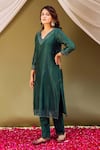 Buy_Missprint_Green Kurta Chanderi Silk Embroidered Applique V Neck Regal Forest Set _Online_at_Aza_Fashions