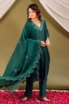 Missprint_Green Kurta Chanderi Silk Embroidered Applique V Neck Regal Forest Set _at_Aza_Fashions