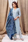 Shop_Missprint_Grey Kurta And Dupatta Chanderi Silk Printed Floral V Neck Set _Online_at_Aza_Fashions