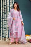 Buy_Missprint_Pink Kurta And Dupatta Chanderi Printed Thread V Neck Seraphinas Floral Set _Online_at_Aza_Fashions