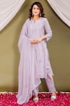 Buy_Missprint_Purple Kurta Chanderi Silk Embroidered Bead Notched Essence Neckline Set _at_Aza_Fashions