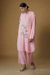 Buy_Inkpikle_Pink Handwoven Cotton Print Jasmine High Closed Self Striped Kurta With Pant _at_Aza_Fashions