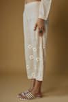 Inkpikle_Beige Handwoven Cotton Print Plumeria High Closed Self Striped Kurta With Pant _Online_at_Aza_Fashions