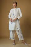 Buy_Inkpikle_Off White Handwoven Cotton Print Envelope Flora High Closed Kurta With Pant _at_Aza_Fashions