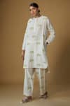 Buy_Inkpikle_Off White Handwoven Cotton Print Lemon High Closed Round Neck Kurta With Pant _at_Aza_Fashions