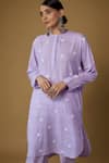 Buy_Inkpikle_Purple Handwoven Cotton Print Parijath High Closed Round Neck Kurta With Pant _Online_at_Aza_Fashions