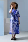 Buy_Inkpikle_Blue Handwoven Mulberry Silk Print Tie Dye Mandarin Collar Shirt Dress _at_Aza_Fashions