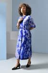 Buy_Inkpikle_Blue Handwoven Mulberry Silk Print Tie Dye Mandarin Collar Shirt Dress _Online_at_Aza_Fashions