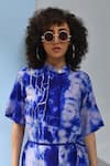 Inkpikle_Blue Handwoven Mulberry Silk Print Tie Dye Mandarin Collar Shirt Dress _at_Aza_Fashions