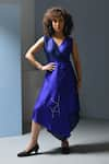 Buy_Inkpikle_Blue Handwoven Mulberry Silk Ombre V Neck Wrap Style Handkerchief Hem Midi Dress _at_Aza_Fashions