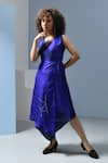 Buy_Inkpikle_Blue Handwoven Mulberry Silk Ombre V Neck Wrap Style Handkerchief Hem Midi Dress _Online_at_Aza_Fashions